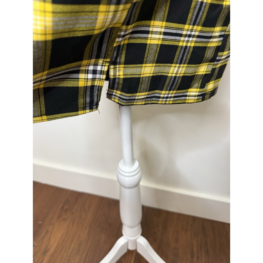 Y2K Mini Dress M Yellow Plaid Academia Preppy Grunge 90's Clueless Halloween Ret - Picture 4 of 5